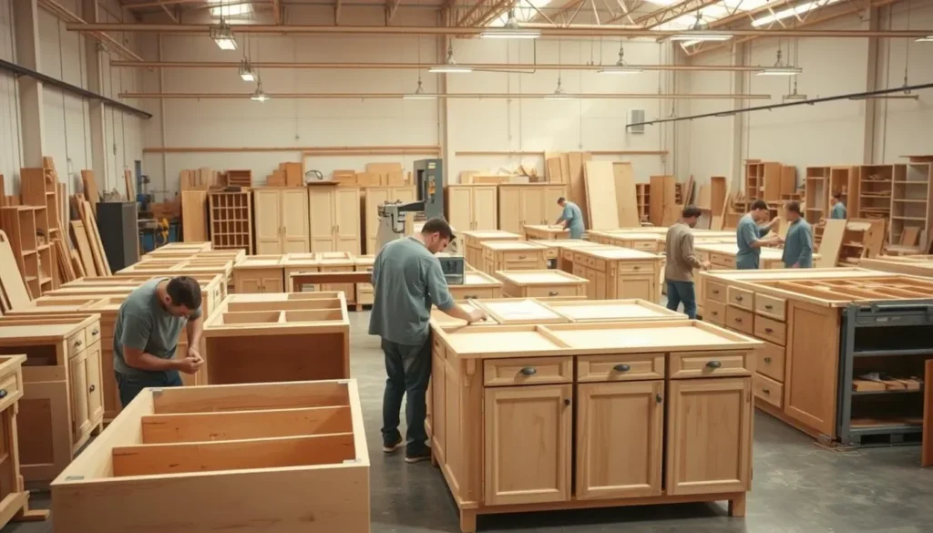 Custom cabinet workshop with cabinet boxes under construction