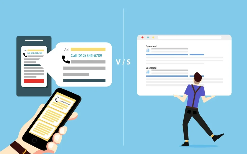 Illustration comparing a call only ad with a standard search ad