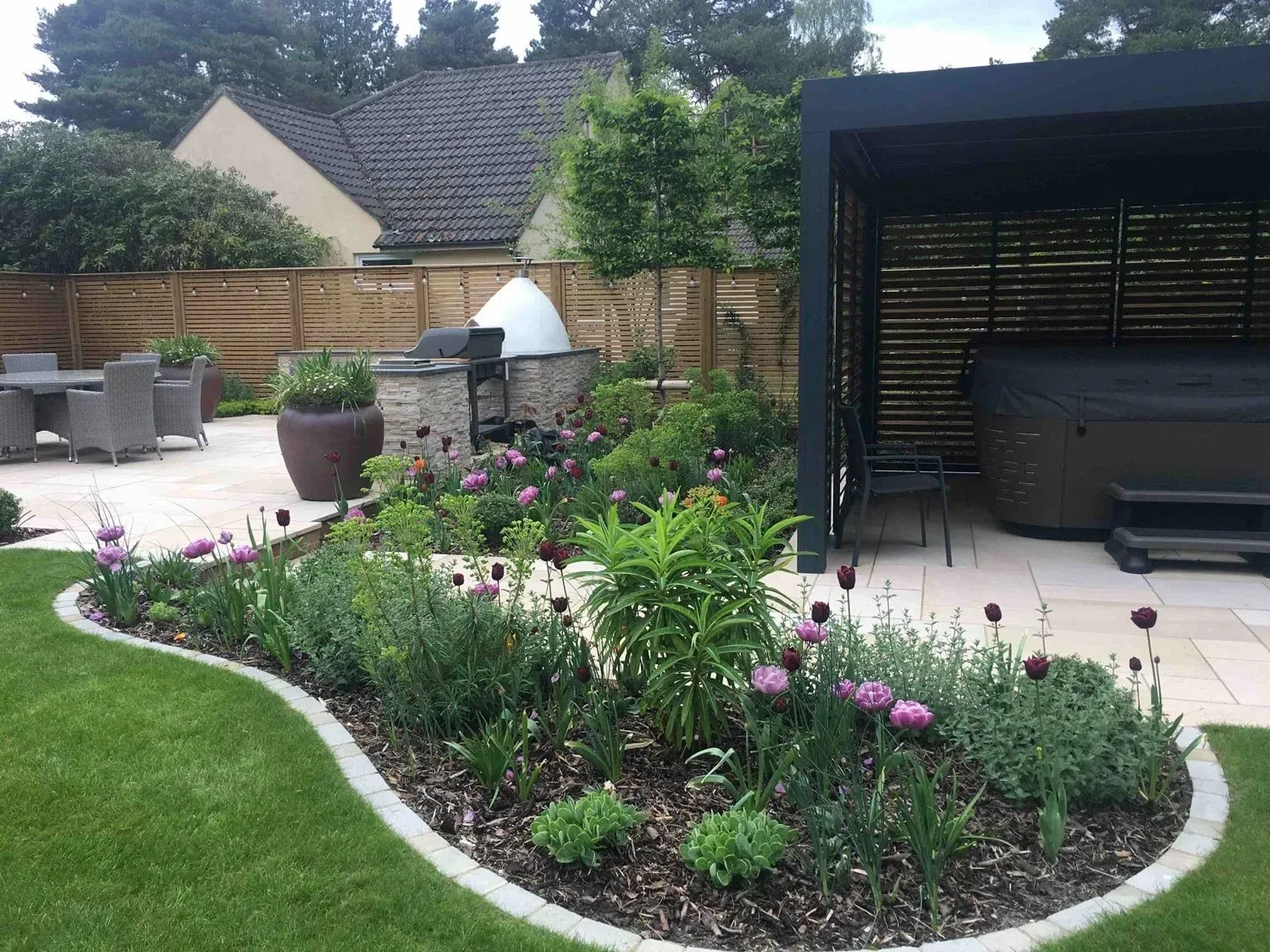 Manicured garden bed and lawn edging in a residential landscape