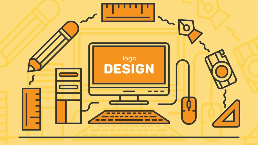 Illustration of the logo design process and design tools