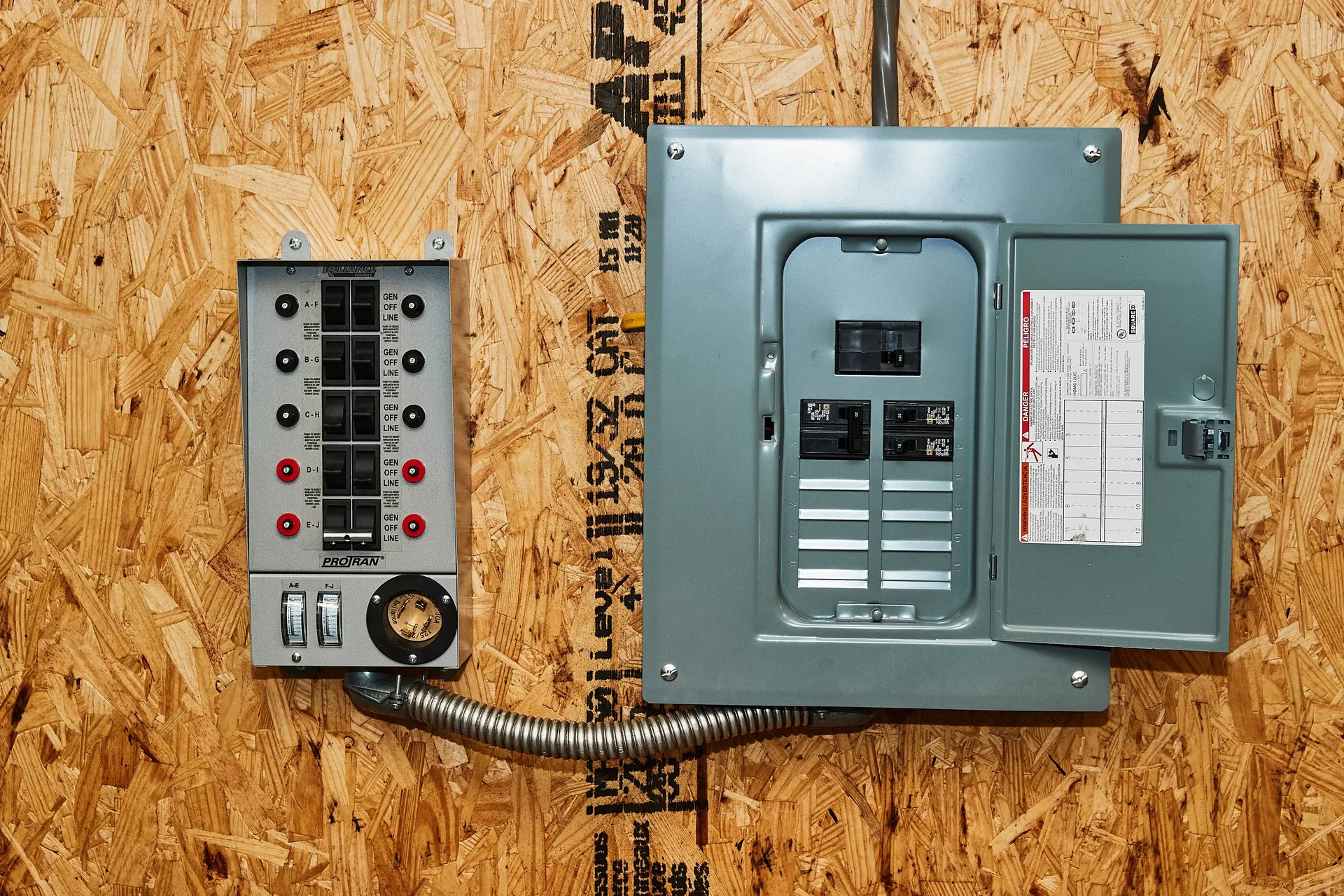 Automatic transfer switch and breaker panel wired for a standby generator