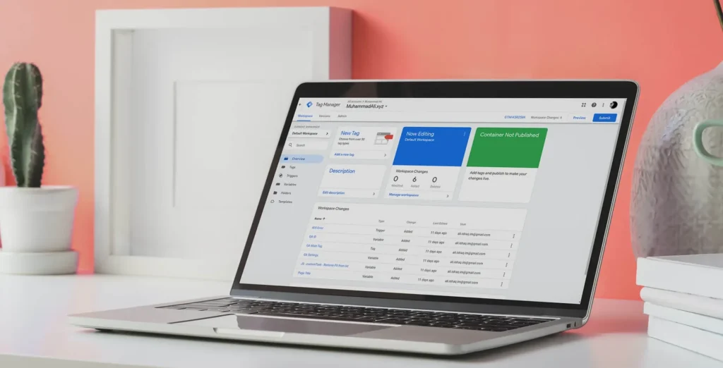 Google Tag Manager setup shown for a contractor marketing campaign