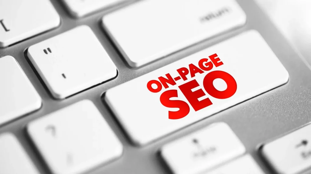 Computer keyboard with a red on page SEO key