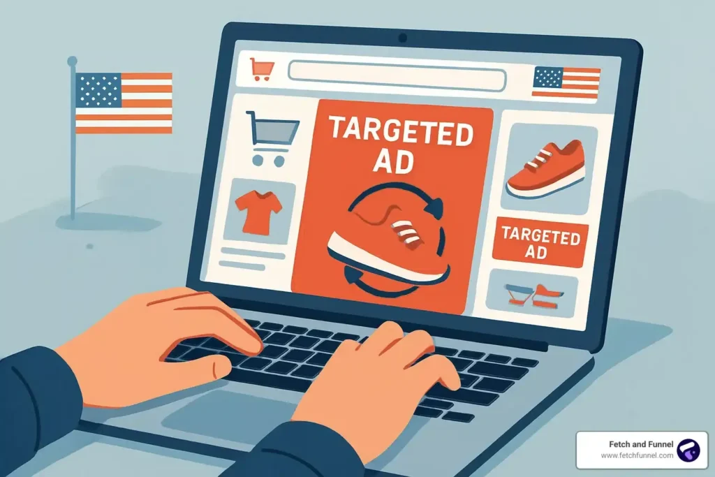 Illustration of a targeted retargeting ad shown on a laptop