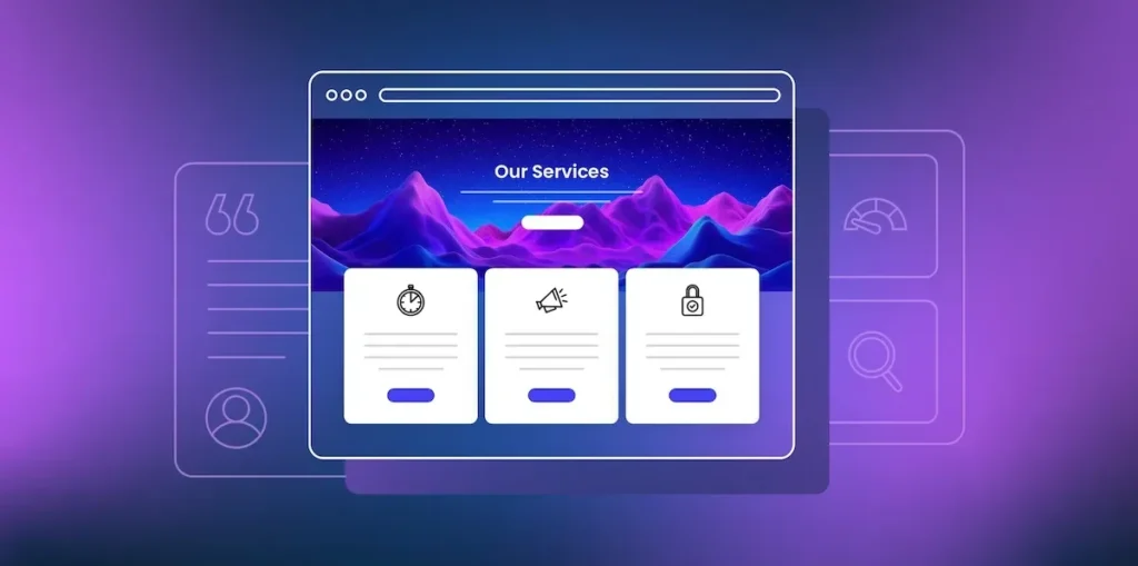 Services page interface design with individual service cards