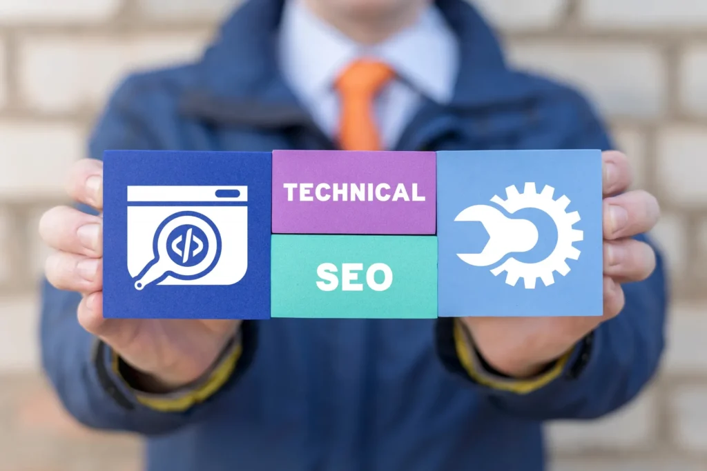 Technical SEO specialist presenting site health and optimization cards