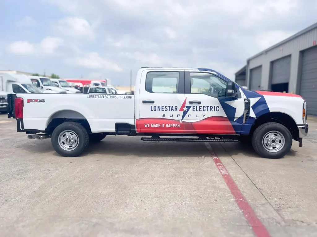 Contractor work truck with a full vehicle wrap design