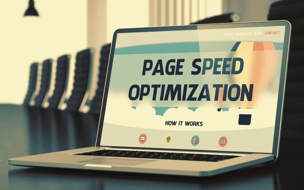Laptop displaying a page speed optimization report