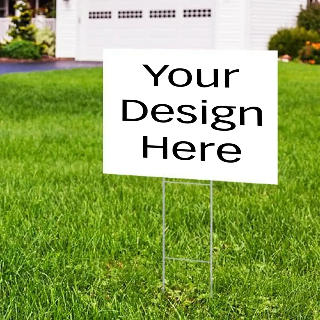 Blank yard sign mockup staked in a front lawn