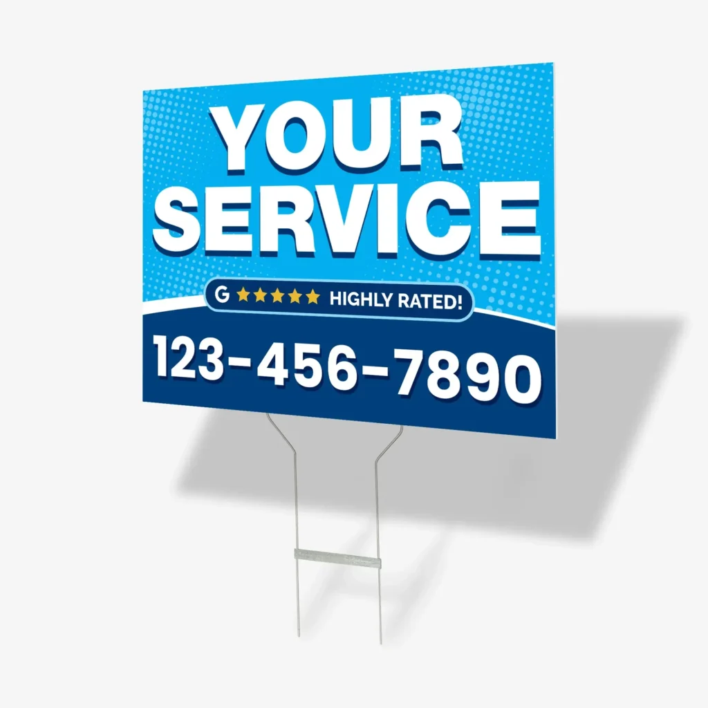 Service yard sign design mockup with contact details