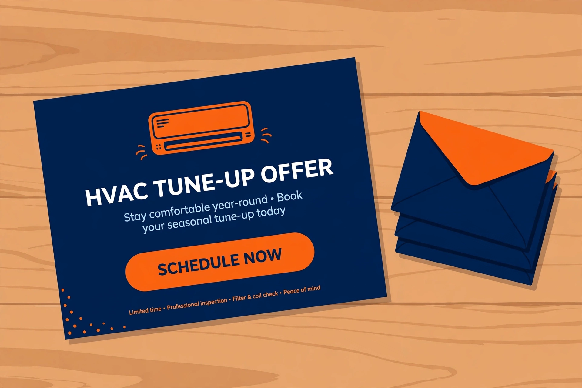 Direct mail postcard mockup for an HVAC tune up offer