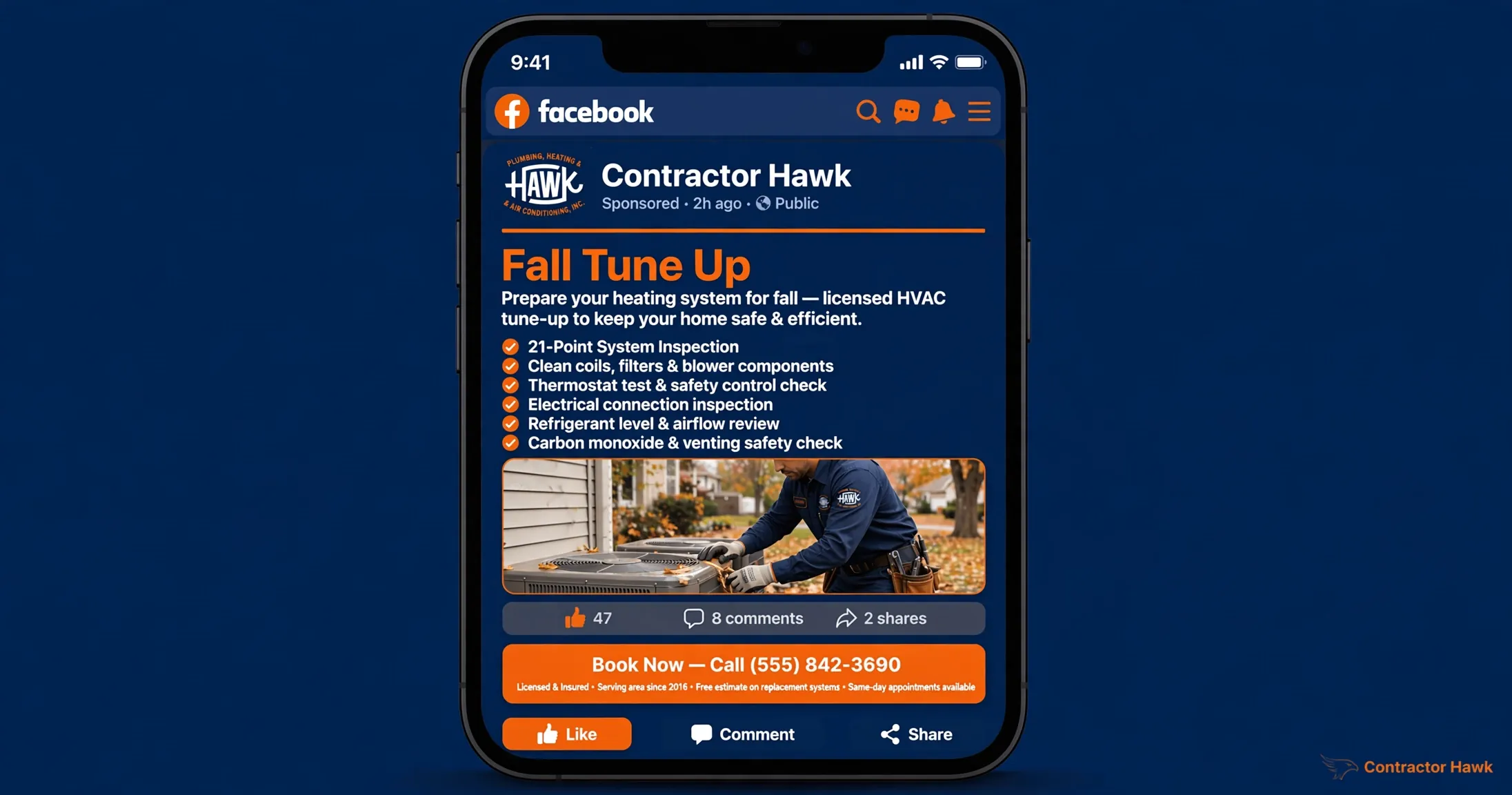 HVAC Facebook ads example for an AC company