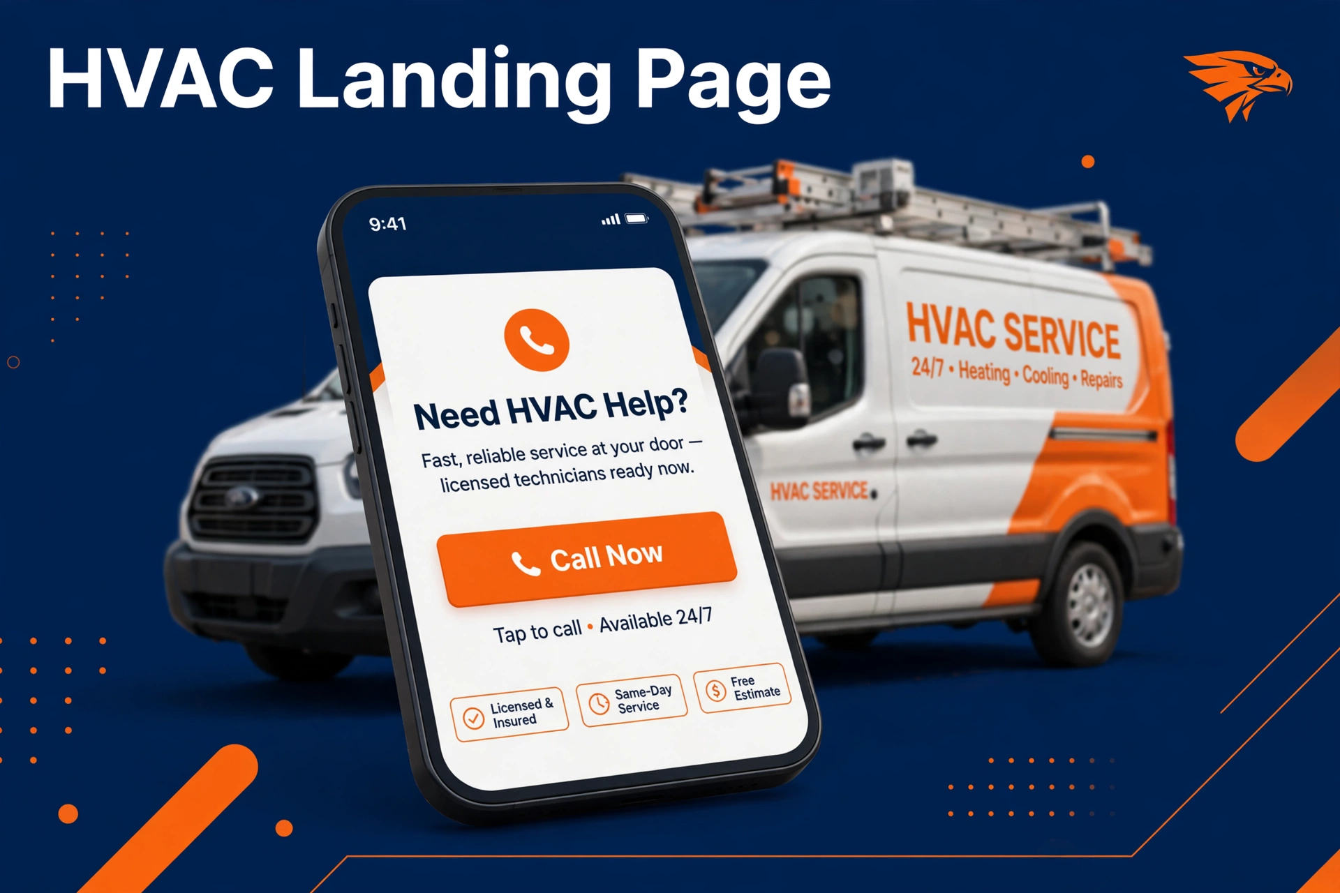 HVAC landing page on phone with tap to call button
