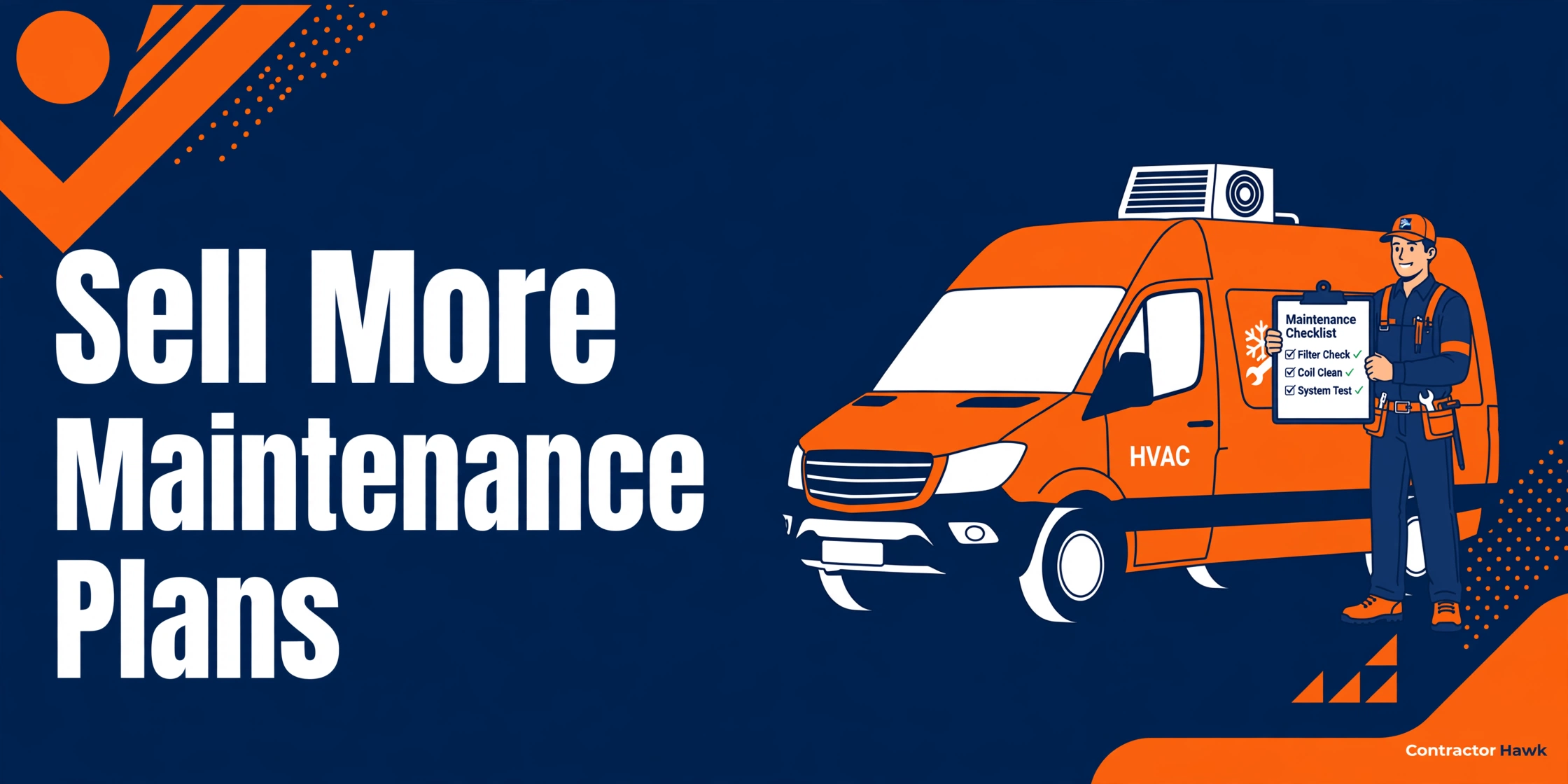 Contractor reviewing HVAC maintenance plan marketing checklist at desk
