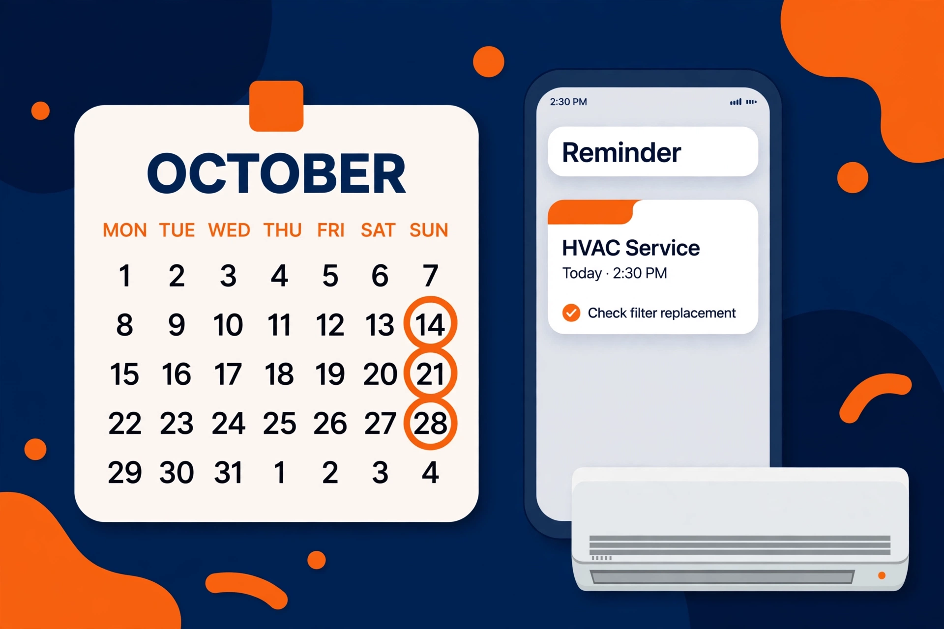 Calendar with reminder dates for maintenance plan follow up emails