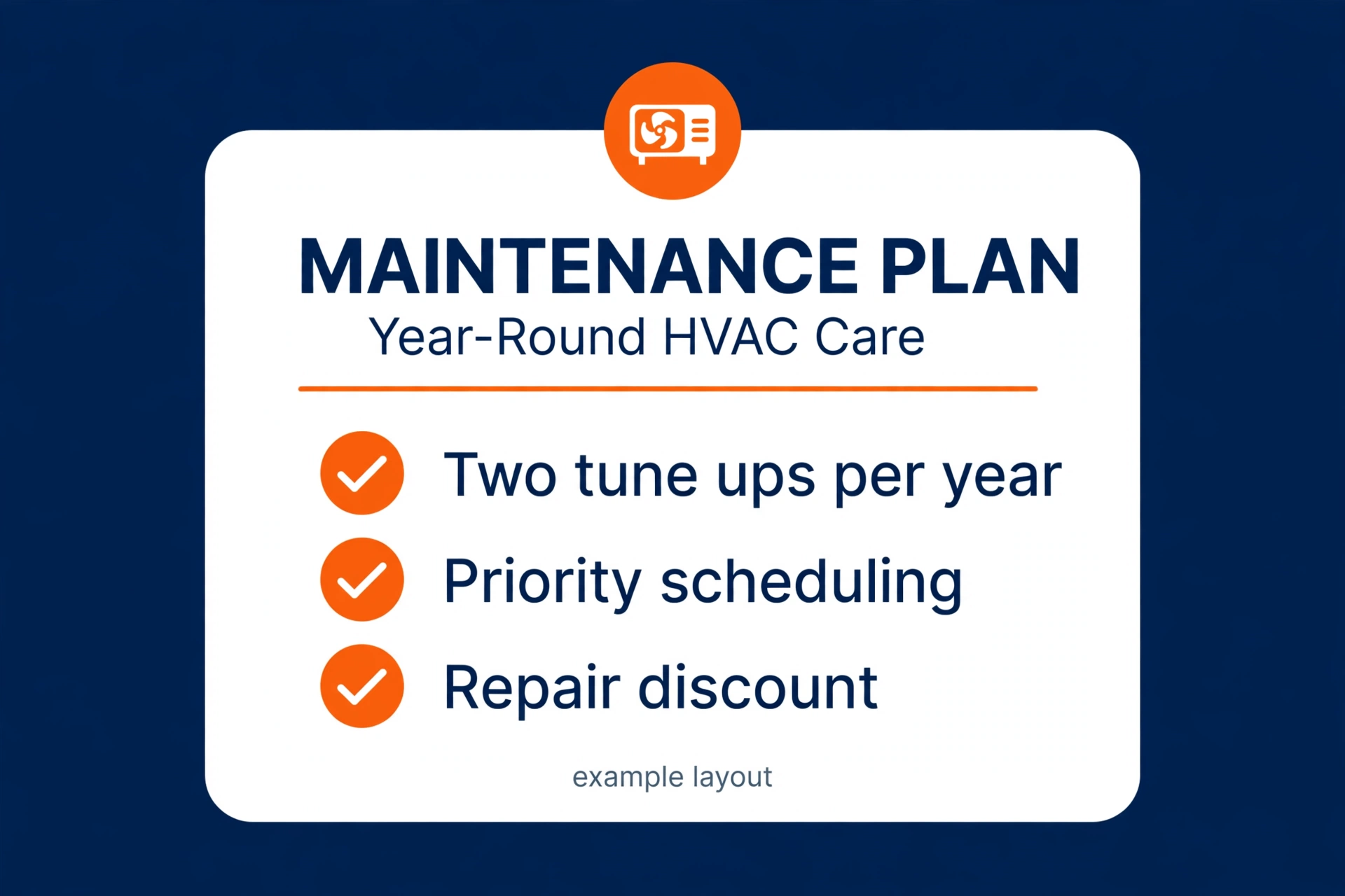 Example maintenance plan offer card with clear benefits listed
