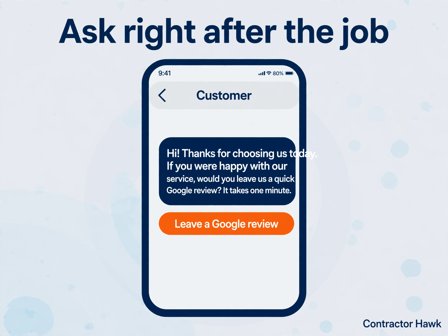 Example text message asking a customer for a Google review