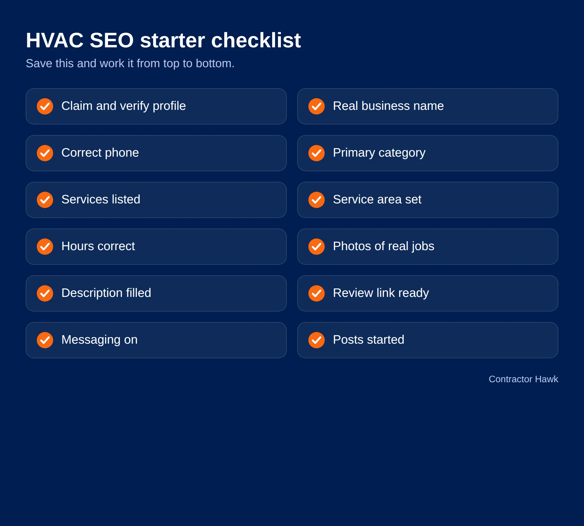 Checklist of 12 first steps for HVAC SEO