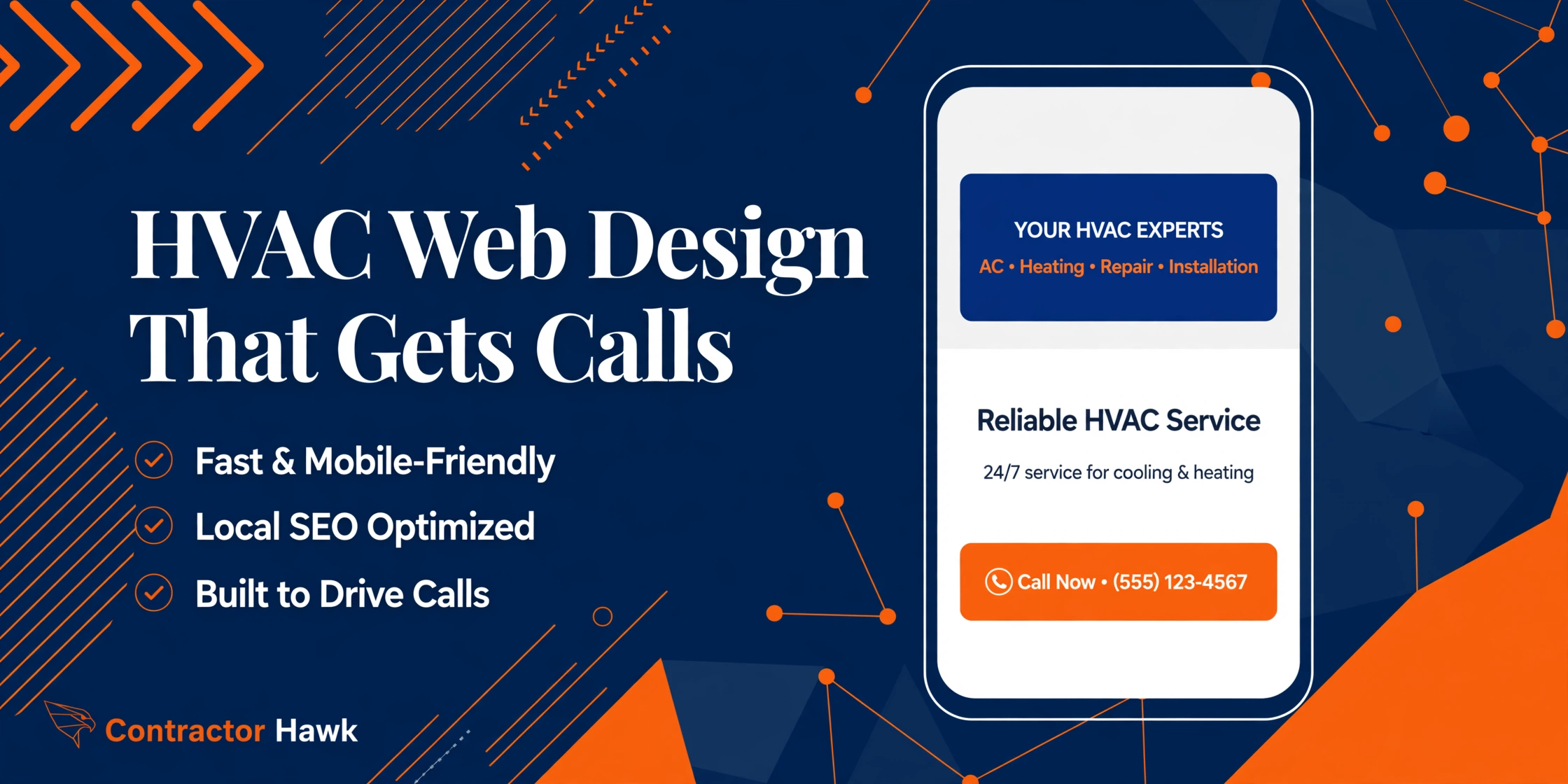 HVAC web design checklist graphic showing homepage must haves for contractors