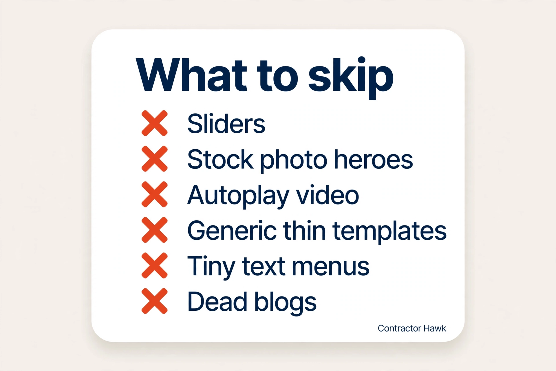 Graphic listing website features HVAC contractors should skip to save money