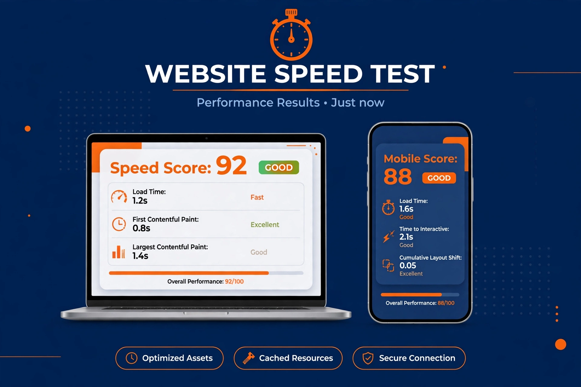 Phone showing website speed test results for an HVAC site
