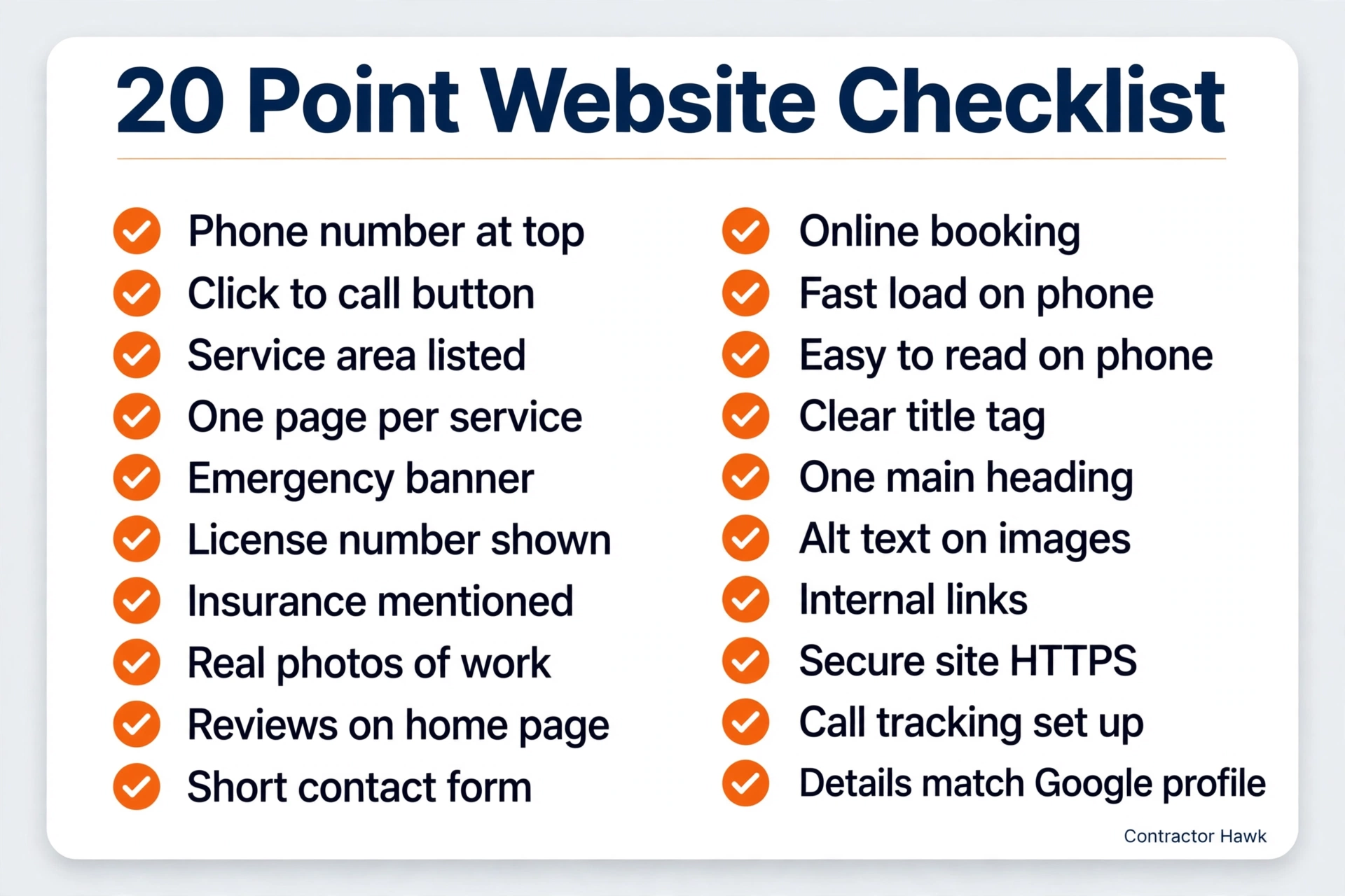 Twenty point website checklist for a plumbing company