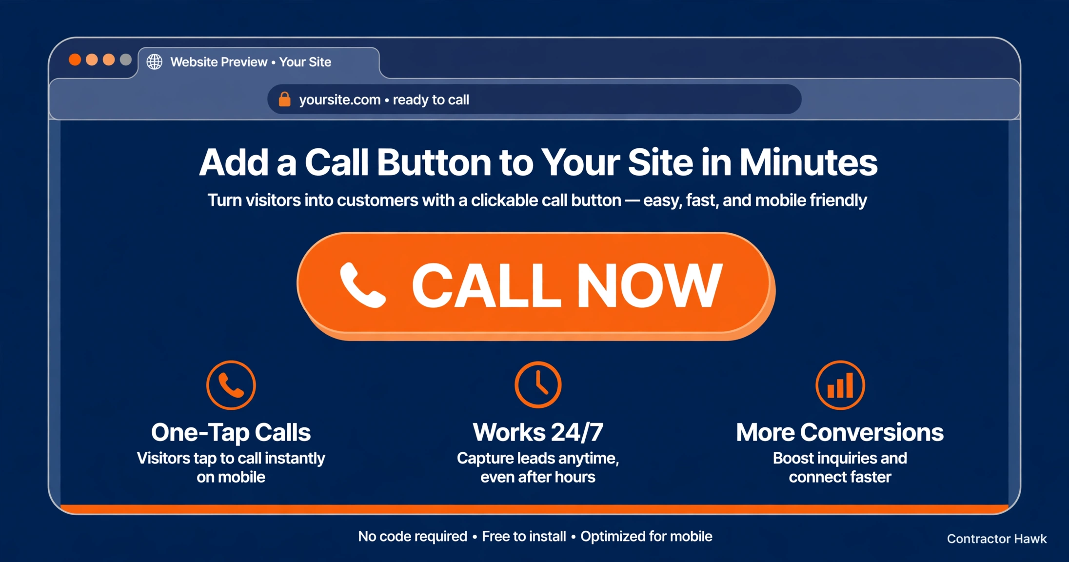 Web design for plumbers shown as a browser window with a call button